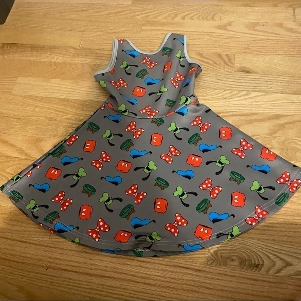 Mickey Minnie Mouse Donald Duck Goofy Print Dress Sz 4 Girls Kids Toddler Gray